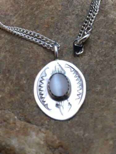 Navajo Mother of Pearls Turquoise Pendant Necklace | Sterling Silver | Authentic Native American Handmade | 18" | 8954