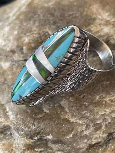 Navajo Multi-Color Opal & Turquoise Inlay Ring | Sterling Silver | Sz 7 | Authentic Native American Handmade | 1582