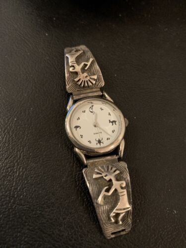 Authentic Native American Navajo Sterling Silver Watch Tips | Old Pawn Kokopelli Design | 1448