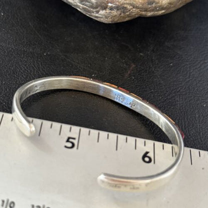 Purple Red Orange Spiny Oyster Inlay Cuff Bracelet | Navajo Sterling Silver | Handmade Jewelry 14393