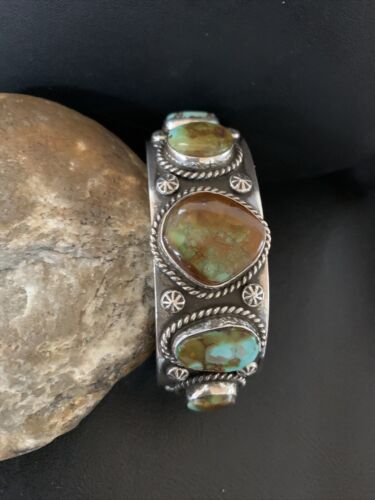 Navajo Green Royston Turquoise Cuff Bracelet | Sterling Silver | 5 Stone | Authentic Native American Handmade | 865