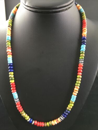 Navajo Multi-Color Turquoise Necklace | Sterling Silver | 21" | Authentic Native American Handmade | 10002