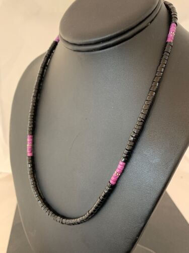 Native American Sugilite Heishi Onyx Necklace for Men | Sterling Silver | 19" | 8822