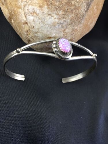 Children's Navajo Pink Opal Cuff Bracelet | Sterling Silver Handmade | Authentic Native American | 10179