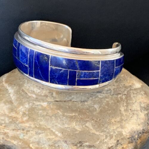 Native American Men's Navajo Blue Lapis Inlay Cuff Bracelet | Sterling Silver | 12233