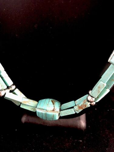 Navajo Blue Turquoise Sterling Silver Necklace | Inlay Pendant 24" | Native American Southwestern | 3360