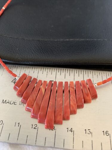 Navajo Apple Coral Heishi Fan Bead Necklace | Sterling Silver Tube | 20" | Authentic Native American Handmade | 10476 - Masha USA