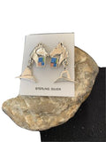 Native American Navajo Blue Lapis & Pink Opal Sterling Silver Horse Inlay Earrings 1" | 1513