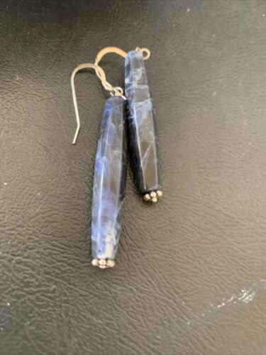 Navajo Blue Lapis Lazuli Bead Dangle Earrings | Sterling Silver | Authentic Native American Handmade | 13031