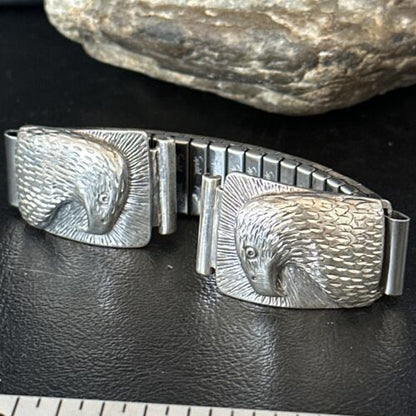 Navajo Eagle Head Sterling Silver Wrist-Watch Tips | Authentic Native American Jewelry | 14400
