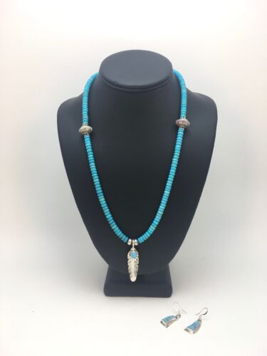 Navajo Opal & Turquoise Pendant Necklace & Earrings Set | Sterling Silver | Authentic Native American Handmade | 8905