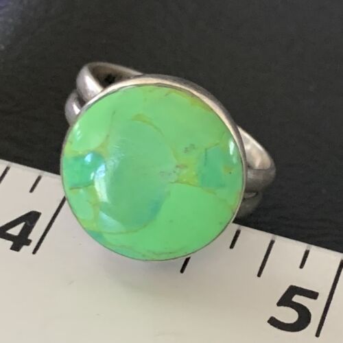 Navajo Green Gaspeite Inlay Ring | Sterling Silver | Sz 8 | Authentic Native American Handmade | 12465