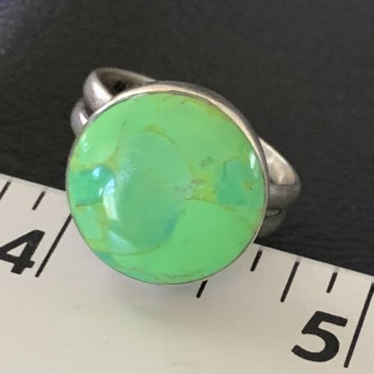 Navajo Green Gaspeite Inlay Ring | Sterling Silver | Sz 8 | Authentic Native American Handmade | 12465