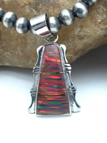 Navajo Opal Inlay Pendant Necklace & Earring Set | Sterling Silver | Authentic Native American Handmade | 3075