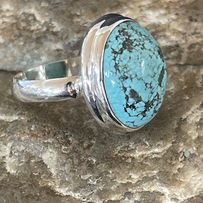 Navajo Spiderweb Blue Turquoise Ring | Sterling Silver | Sz 6.5 | Authentic Native American Handmade | 11443