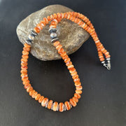 Navajo Orange Spiny Oyster Necklace | Sterling Silver Pearls | 20" | Authentic Native American Handmade | 14645