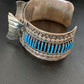 Authentic Native American Zuni Sterling Silver Watch Cuff Bracelet | Blue Turquoise Inlay Tips | 12332