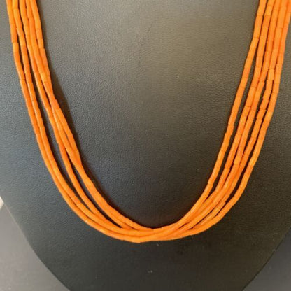 Navajo Orange Coral Heishi Necklace | 5 Strand | Stabilized Sterling | 20" | 02211