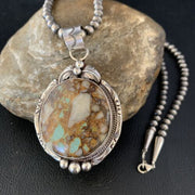Men's Navajo Boulder Turquoise Pendant Necklace | Sterling Silver | Authentic Native American Handmade | 13658
