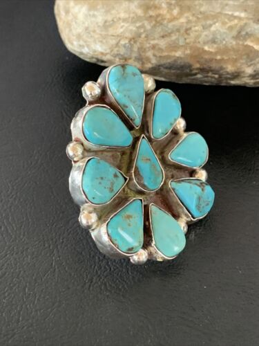 Navajo Blue Turquoise Multi-Stone Cluster Ring | Authentic Native American Sterling Silver | Sz 10 | 02191