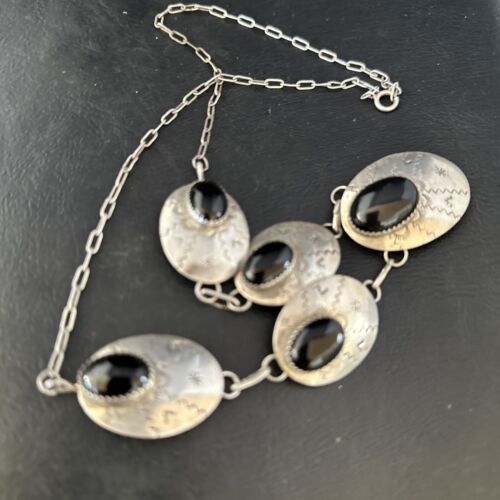 Navajo Black Onyx Pendant Necklace | Sterling Silver | Authentic Native American Handmade | 20" | 14482