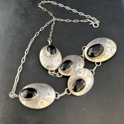 Navajo Black Onyx Pendant Necklace | Sterling Silver | Authentic Native American Handmade | 20" | 14482