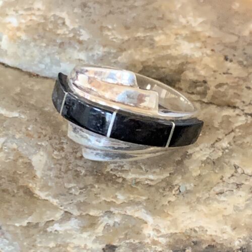 Native American Handmade Navajo Black Onyx Inlay Band Ring | Sz 6.5 | 12466