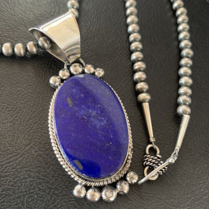 Native American Navajo Blue Lapis Pendant Necklace | Sterling Silver | Authentic Handmade | 11678 - Masha USA