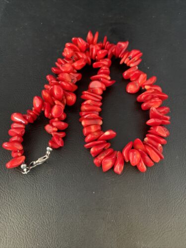 Navajo Bamboo Coral Strand Necklace | Sterling Silver | 18" | Authentic Native American Handmade | 13496