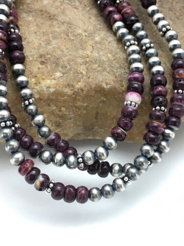 Navajo Purple Spiny Oyster Necklace | Sterling Silver | 22" | Authentic Native American Handmade | 14026
