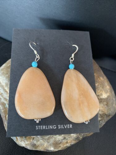 Navajo Tan Jasper and Blue Turquoise Earrings | Sterling Silver | Authentic Native American Handmade | 13102