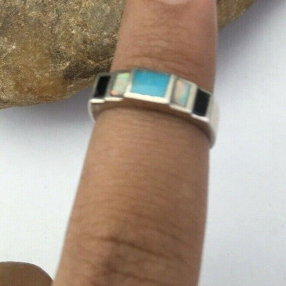 Southwestern Navajo Opal & Turquoise Inlay Ring | Sterling Silver | Sz 6 | 01719
