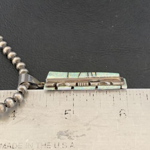 Navajo White Opal Inlay Pendant | Sterling Silver | 2" | Authentic Native American Handmade | 10917