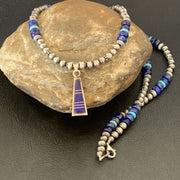 Men's Navajo Pearl Blue Lapis Turquoise Inlay Pendant Necklace | Sterling Silver | 21" | 12610
