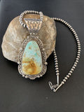 Navajo Royston Turquoise Pendant Necklace | Sterling Silver | Authentic Native American Handmade | 2129
