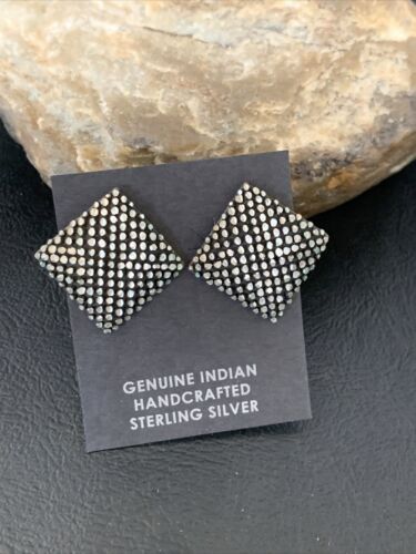 Old Pawn Southwestern Sterling Silver Stud Earrings | Diamond Cut | 1" | 12991