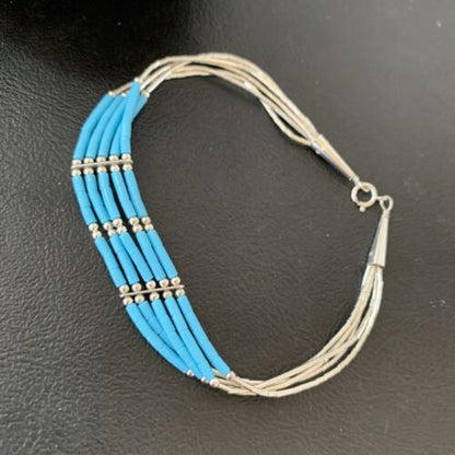 Navajo Blue Turquoise Heishi Bracelet | Sterling Silver | 5-Strand | 8" | Authentic Native American Handmade | 2177