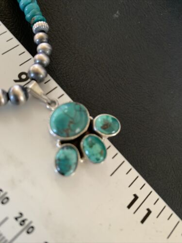 Navajo Pearl Necklace with Blue Cluster Turquoise and Multi-Stone Pendant | Authentic Native American Sterling Silver | 12546