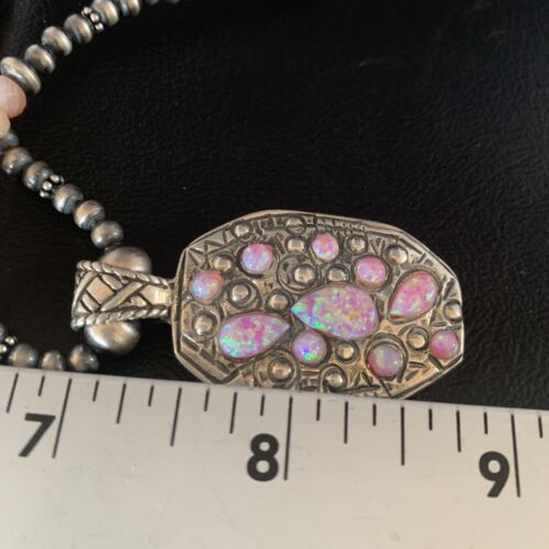 Navajo Pink Opal Beads Necklace with Multi-Stone Mother of Pearl Pendant | Sterling Silver | 13442
