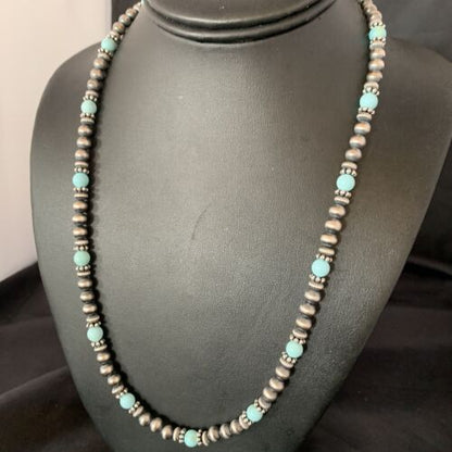 Navajo Pearls Dry Creek Turquoise Bead Necklace | Sterling Silver | 22" | 13164