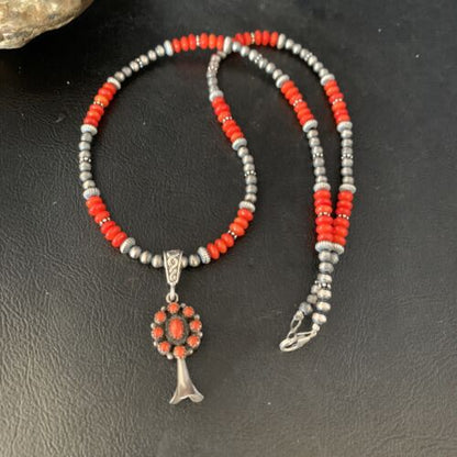 Authentic Navajo Red Coral Naja Pendant Necklace | Sterling Silver | Southwestern Style | 13881