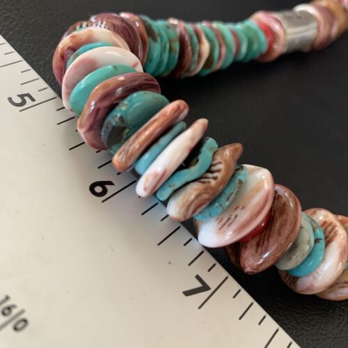 Navajo Turquoise Spiny Oyster Coral Lapis Necklace | Sterling Silver | 24" | Authentic Native American Handmade | 11870