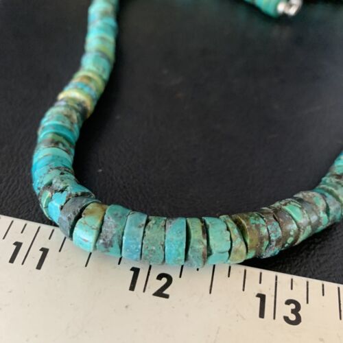 Turquoise Heishi Bead Necklace | 12mm | 20" | Sterling Silver | Native American Handmade | 13931