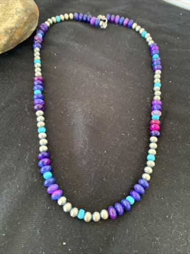 Navajo | Purple Sugilite | and Turquoise Bead Necklace | Sterling Silver | 20" | 1370