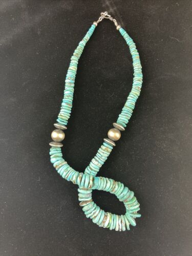 Navajo Graduated Turquoise Necklace | Sterling Silver | Authentic Native American | 18" | 1725