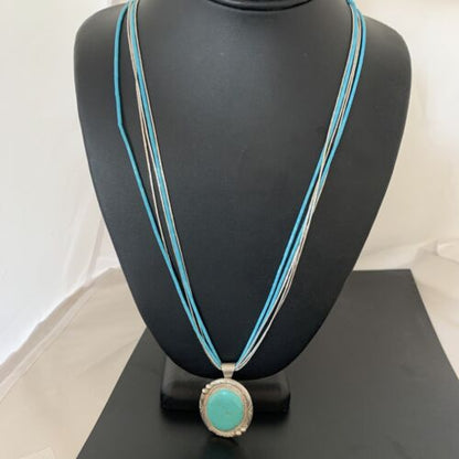 Navajo Green Turquoise Liquid Heishi Necklace | Sterling Silver | 5 Strand | Authentic Native American | 02050