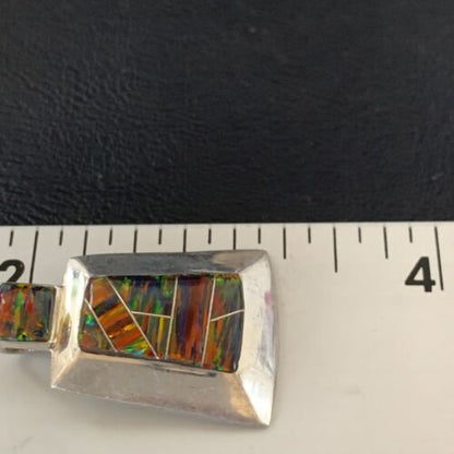 Navajo Red Opal Inlay Pendant | Sterling Silver | Authentic Native American Handmade | 13343