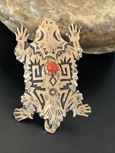 Navajo Stamped Coral Ring | Sterling Silver | Sz 8 | Authentic Native American Handmade | 11506