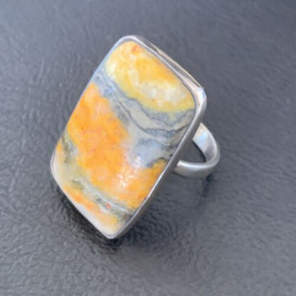 Navajo Bumble Bee Jasper Ring | Sterling Silver | Sz 8 Adjustable | Authentic Native American Handmade | 11539