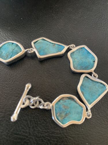 Navajo Blue Kingman Turquoise Rough Link Bracelet | Sterling Silver | 8" | 11648